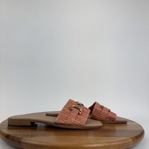 New Womens BCBG Lorma Raffia Weave Orange Slip‎ On Flat Slide Sandals Size 11 M